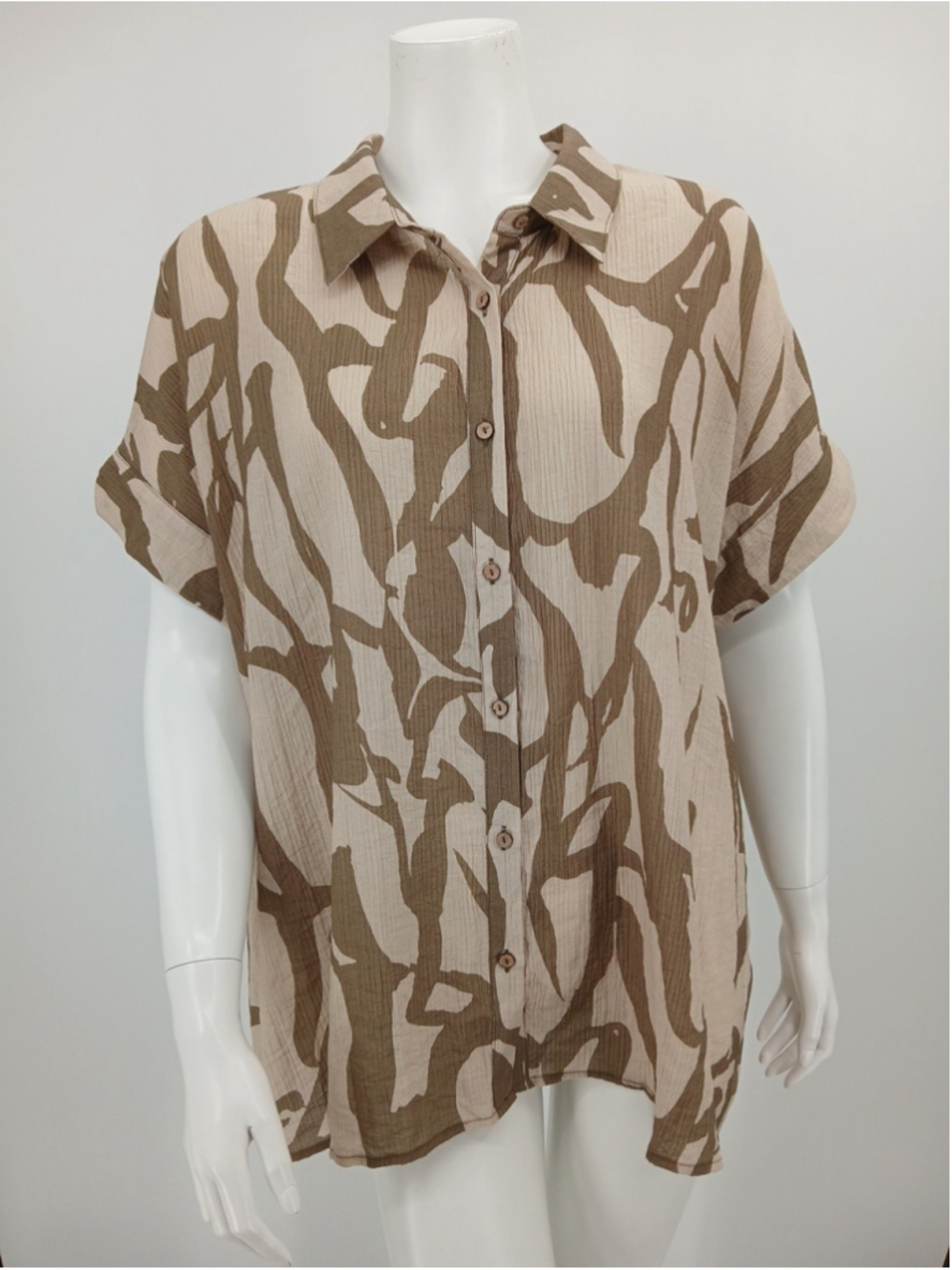 Umgee Womens Button Front Blouse Top Size L Abstract Print Multicolor Lagenlook